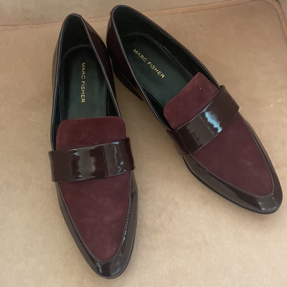 Marc Fisher Shoes - Marc Fisher Shaine Burgundy Suede and Patent Leather Loafer - Size 9.5